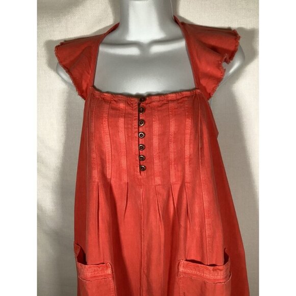 Anthropologie PILCRO Dress Flutter Sleeve Midi Red Cotton Canvas Womens MP - Picture 8 of 15